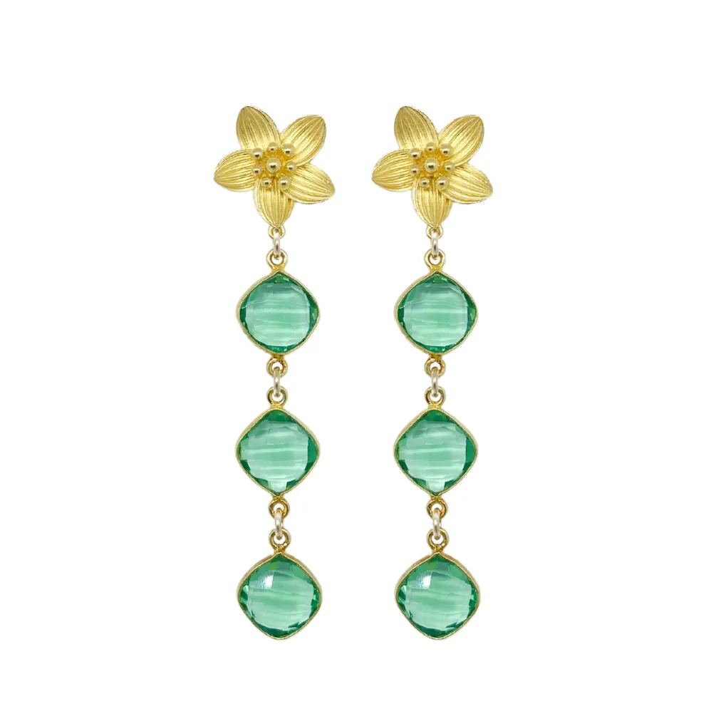 Cecile Green Quartz Triple Earrings
