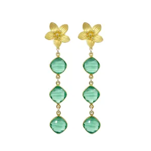 Cecile Green Quartz Triple Earrings