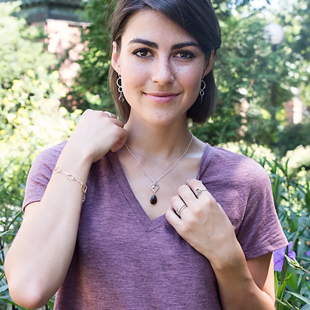 circle link and stone pendant - sterling silver