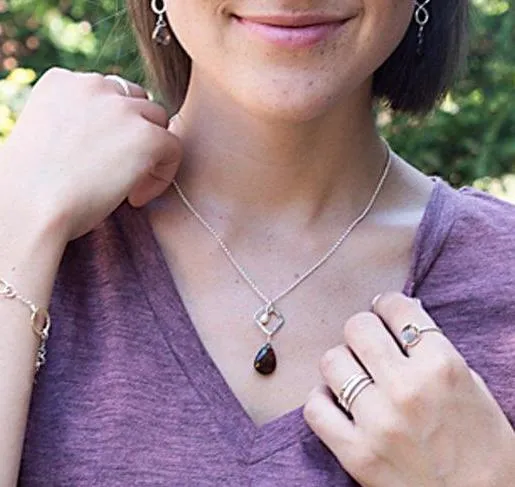 circle link and stone pendant - sterling silver