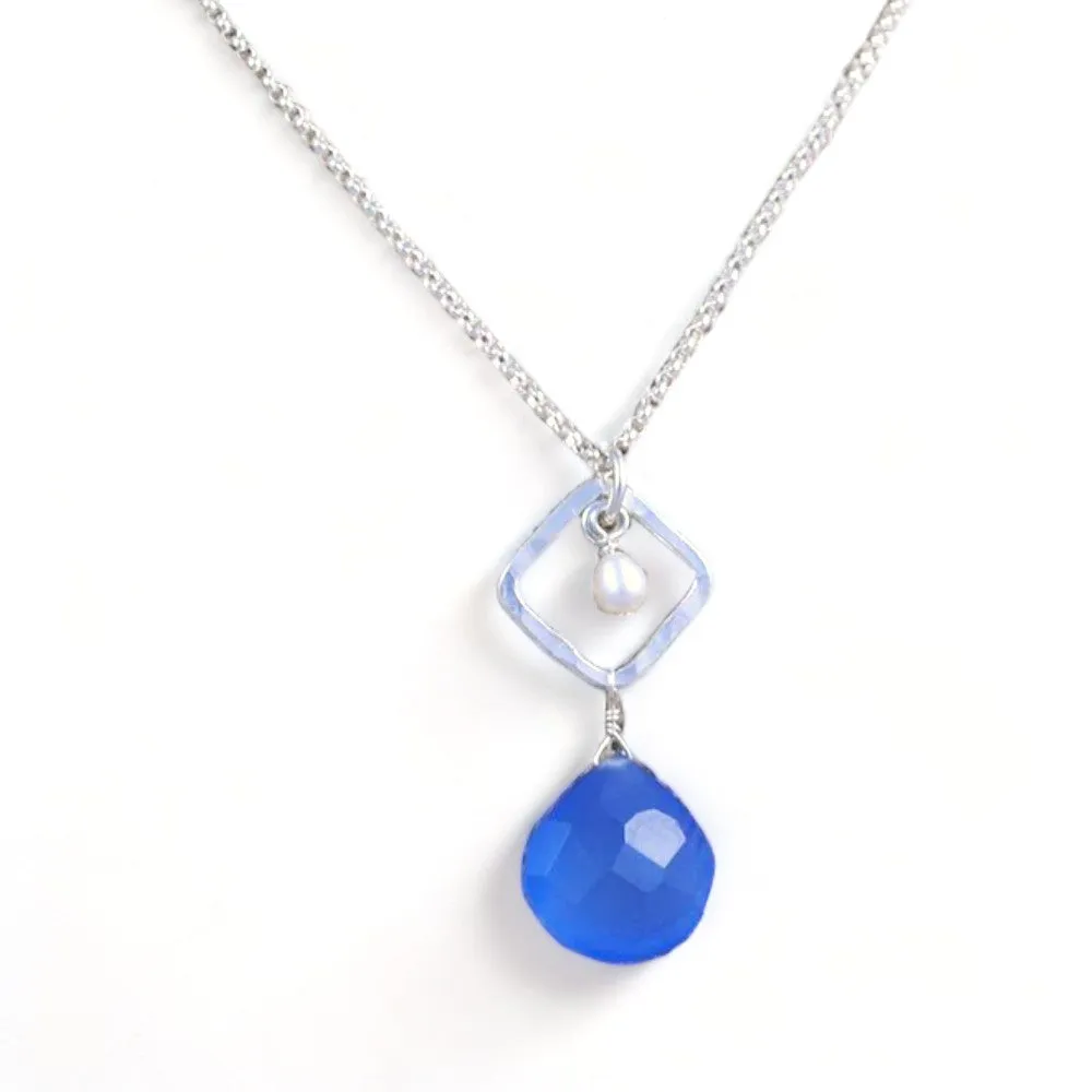 circle link and stone pendant - sterling silver