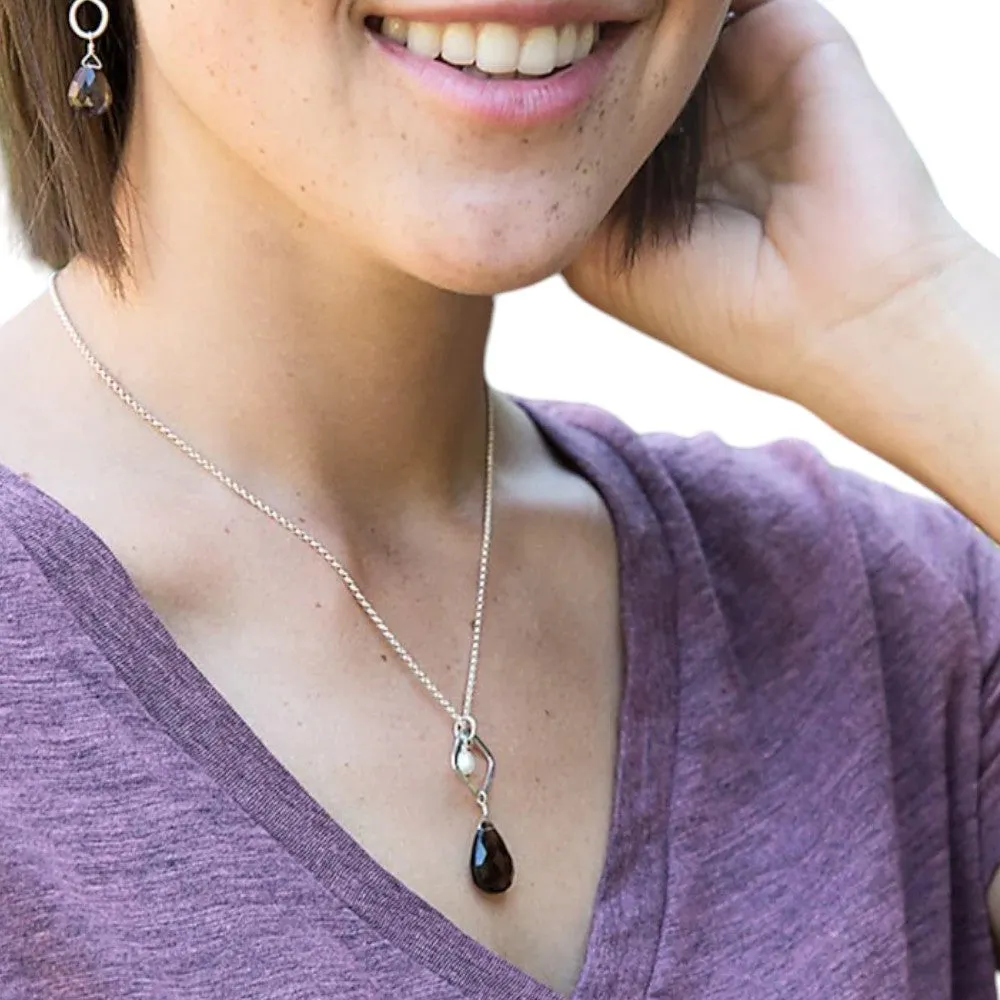 circle link and stone pendant - sterling silver