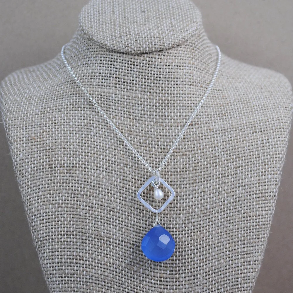 circle link and stone pendant - sterling silver
