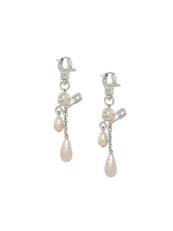 Claude Long Earrings - Platinum/Creamrose Pearl
