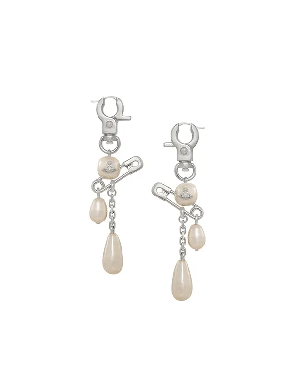 Claude Long Earrings - Platinum/Creamrose Pearl
