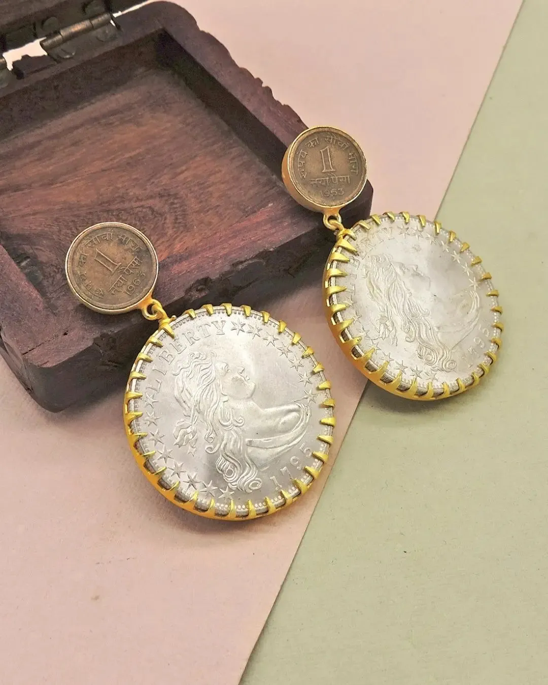 Coin Classic Danglers | Coin & Rose Quartz