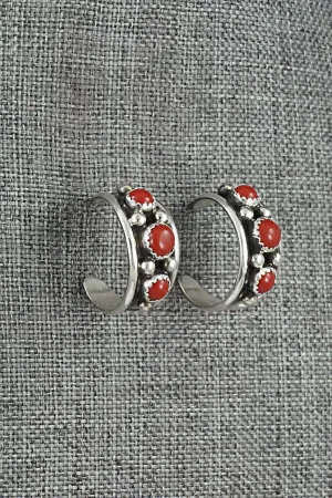 Coral & Sterling Silver Earrings - Paul Largo