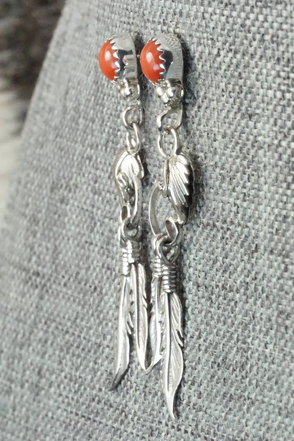 Coral & Sterling Silver Earrings - Rita Largo