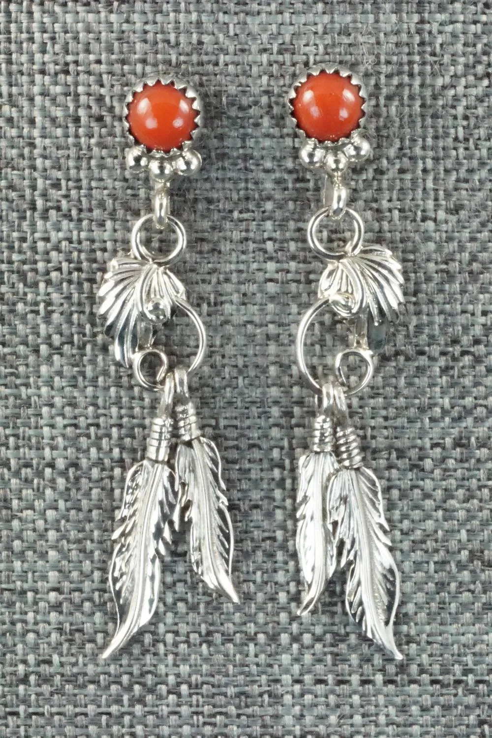 Coral & Sterling Silver Earrings - Rita Largo