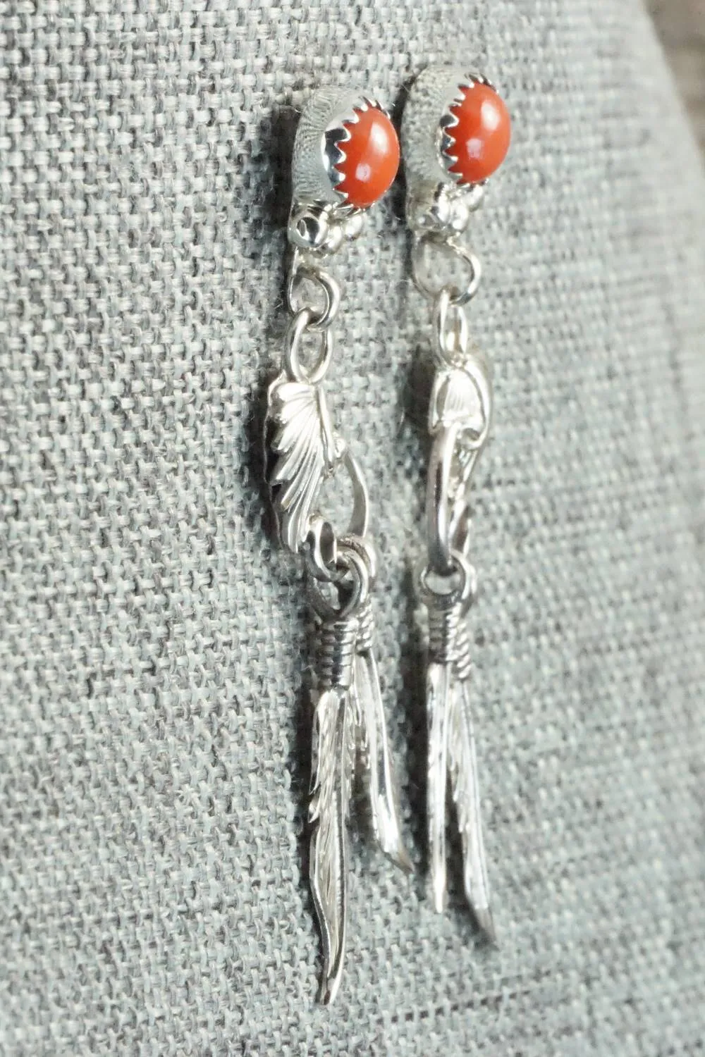 Coral & Sterling Silver Earrings - Rita Largo