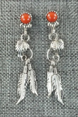 Coral & Sterling Silver Earrings - Rita Largo