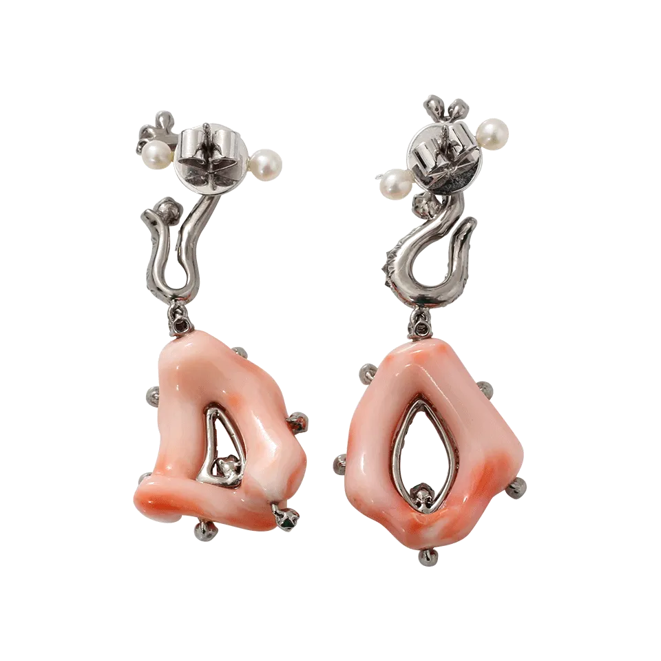 Coral And Diamond Drop Earrings