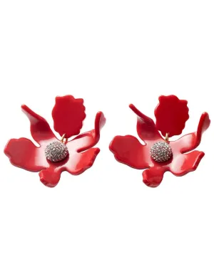 Coral Small Crystal Lily Earrings
