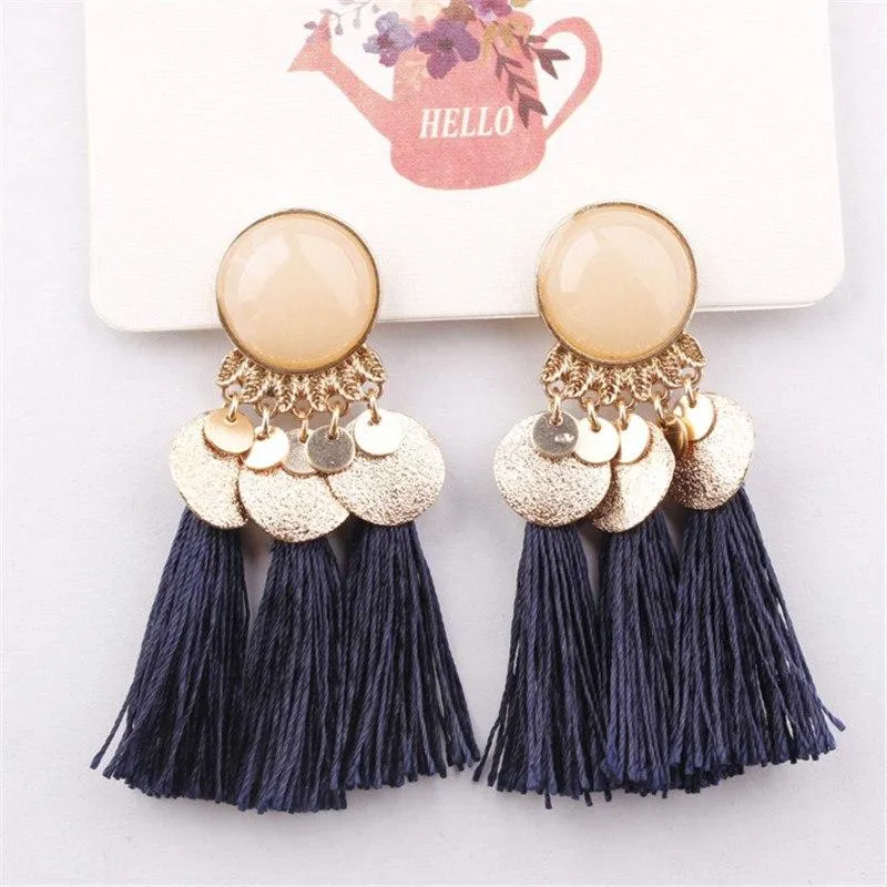 Crazy Feng Boho Tassel Earrings For Women 2018 Fashion Statement Jewelry Sequins Opal Drop Earrings Pendientes oorbellen Bijoux