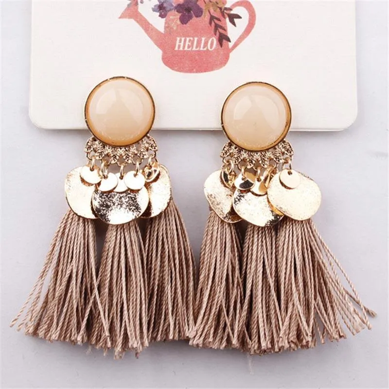 Crazy Feng Boho Tassel Earrings For Women 2018 Fashion Statement Jewelry Sequins Opal Drop Earrings Pendientes oorbellen Bijoux