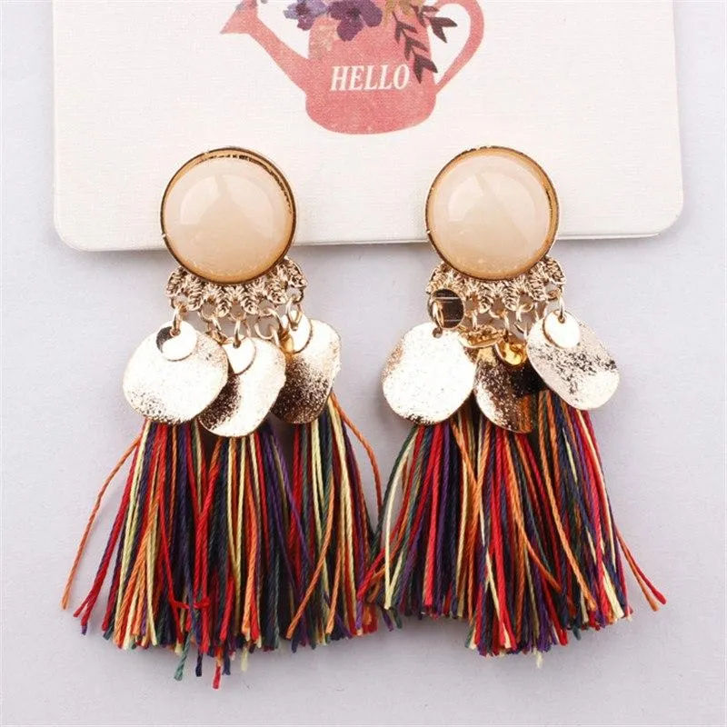 Crazy Feng Boho Tassel Earrings For Women 2018 Fashion Statement Jewelry Sequins Opal Drop Earrings Pendientes oorbellen Bijoux