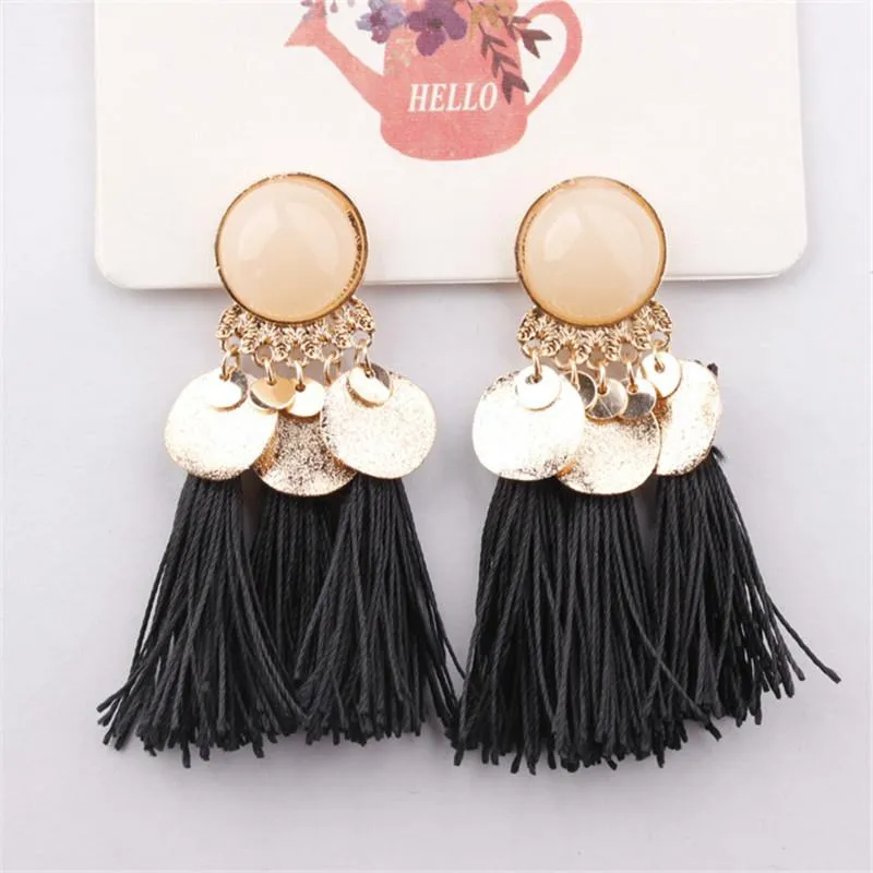 Crazy Feng Boho Tassel Earrings For Women 2018 Fashion Statement Jewelry Sequins Opal Drop Earrings Pendientes oorbellen Bijoux