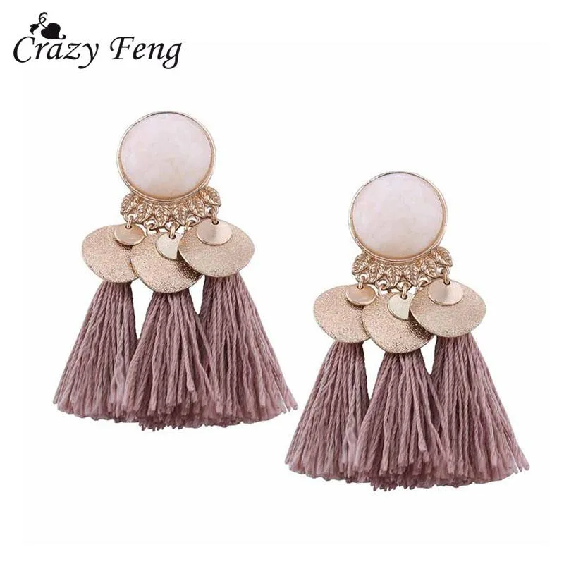 Crazy Feng Boho Tassel Earrings For Women 2018 Fashion Statement Jewelry Sequins Opal Drop Earrings Pendientes oorbellen Bijoux
