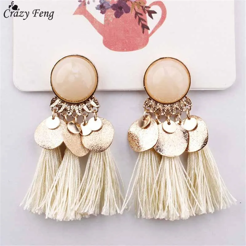 Crazy Feng Boho Tassel Earrings For Women 2018 Fashion Statement Jewelry Sequins Opal Drop Earrings Pendientes oorbellen Bijoux