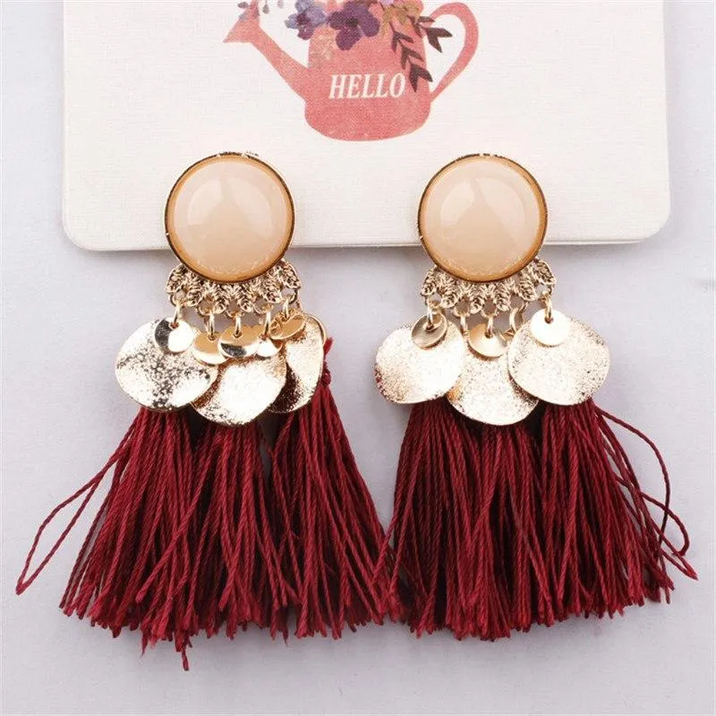 Crazy Feng Boho Tassel Earrings For Women 2018 Fashion Statement Jewelry Sequins Opal Drop Earrings Pendientes oorbellen Bijoux