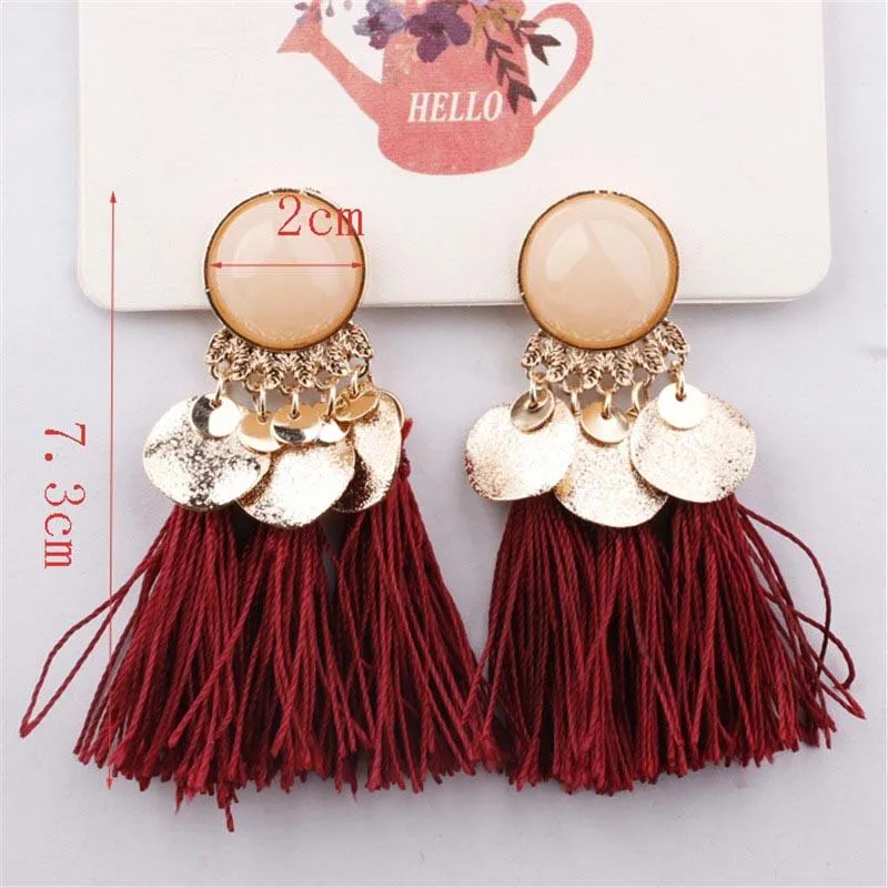 Crazy Feng Boho Tassel Earrings For Women 2018 Fashion Statement Jewelry Sequins Opal Drop Earrings Pendientes oorbellen Bijoux