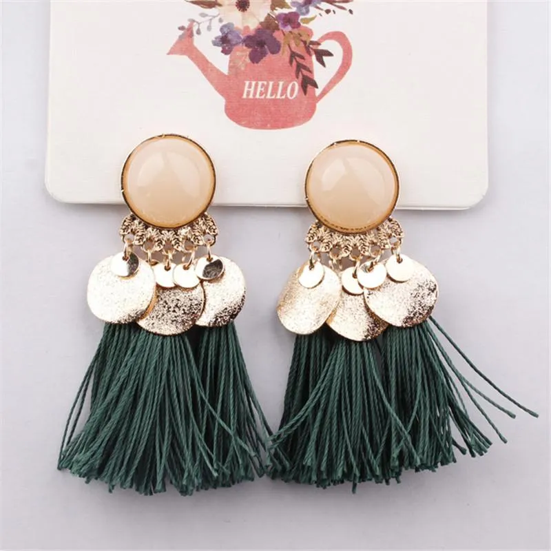 Crazy Feng Boho Tassel Earrings For Women 2018 Fashion Statement Jewelry Sequins Opal Drop Earrings Pendientes oorbellen Bijoux