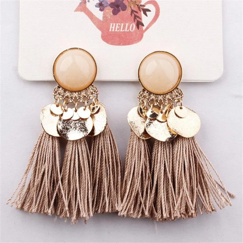 Crazy Feng Boho Tassel Earrings For Women 2018 Fashion Statement Jewelry Sequins Opal Drop Earrings Pendientes oorbellen Bijoux