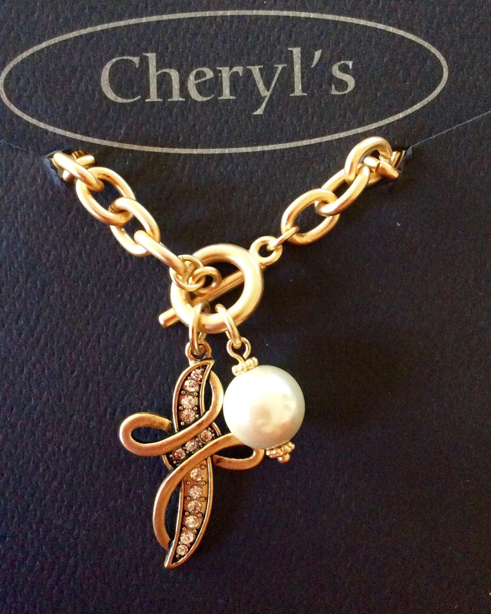 Cross Pearl Toggle Bracelet