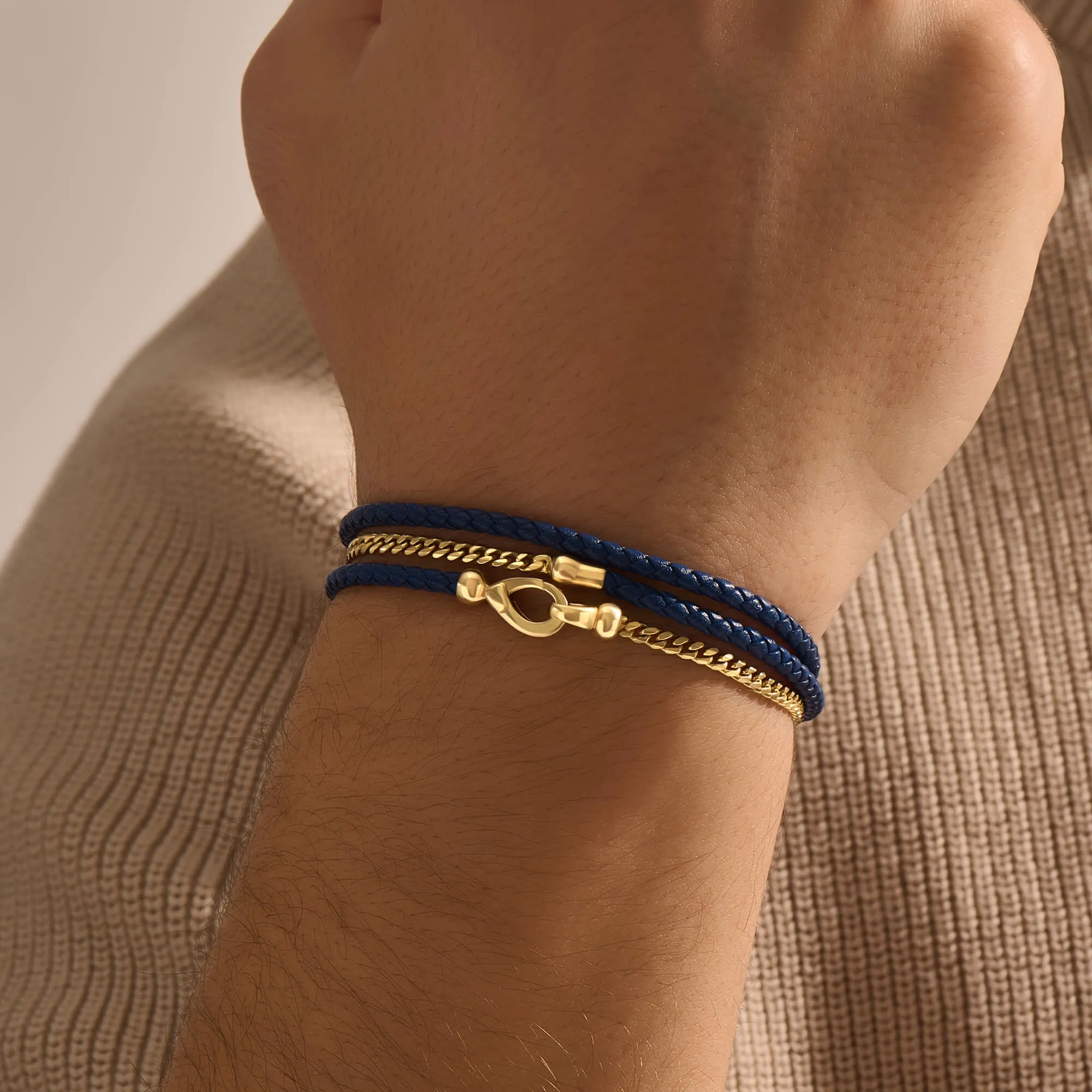 Cuban Chain & Leather Wrap Bracelet in Gold