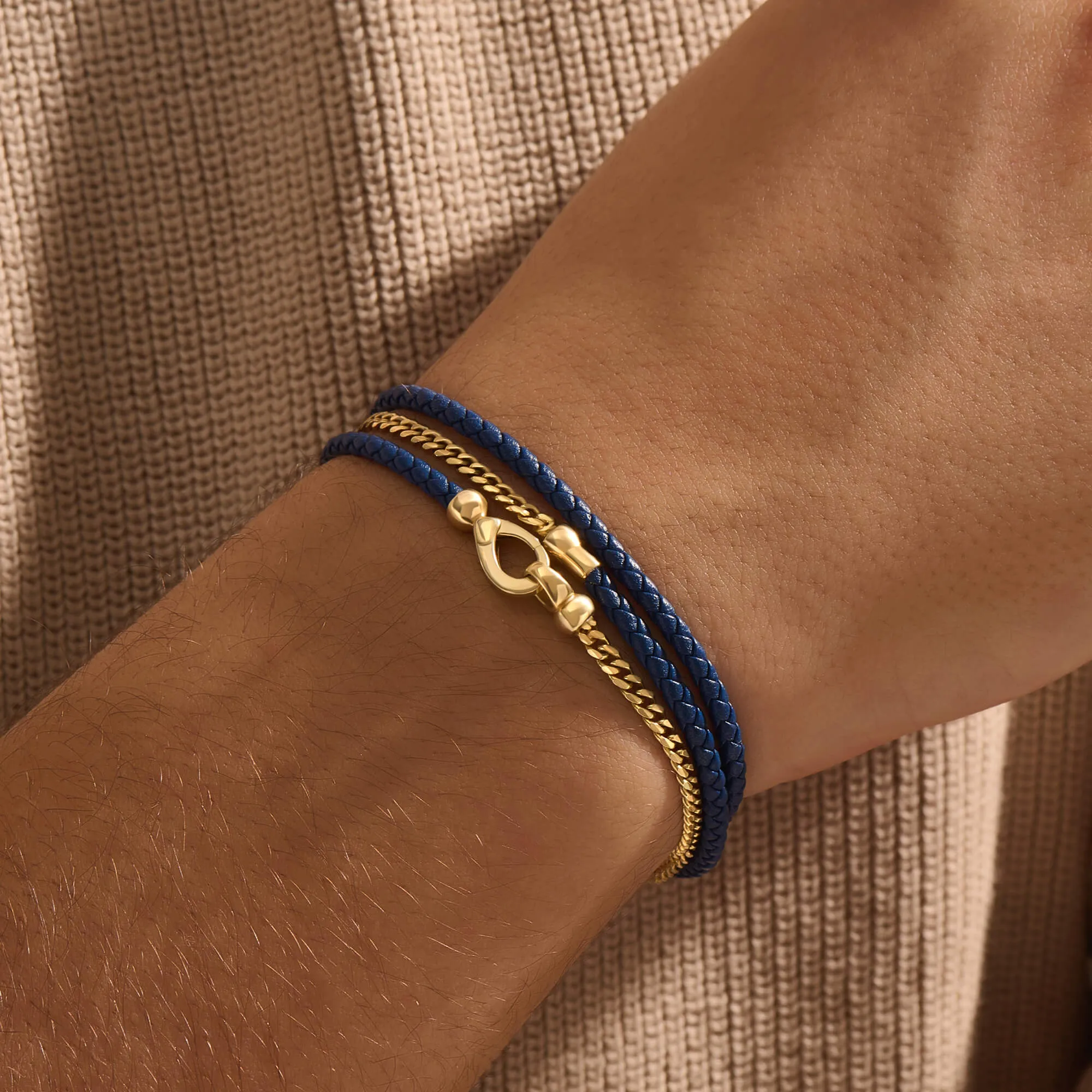 Cuban Chain & Leather Wrap Bracelet in Gold
