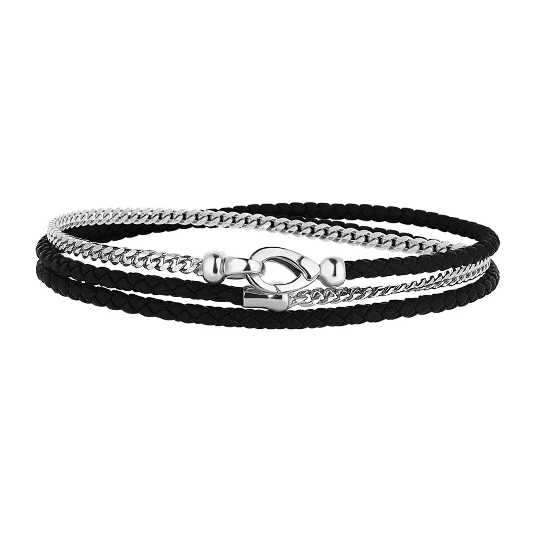 Cuban Chain & Leather Wrap Bracelet in Gold