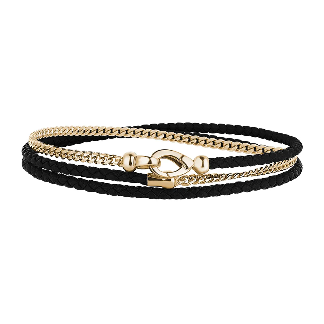 Cuban Chain & Leather Wrap Bracelet in Gold