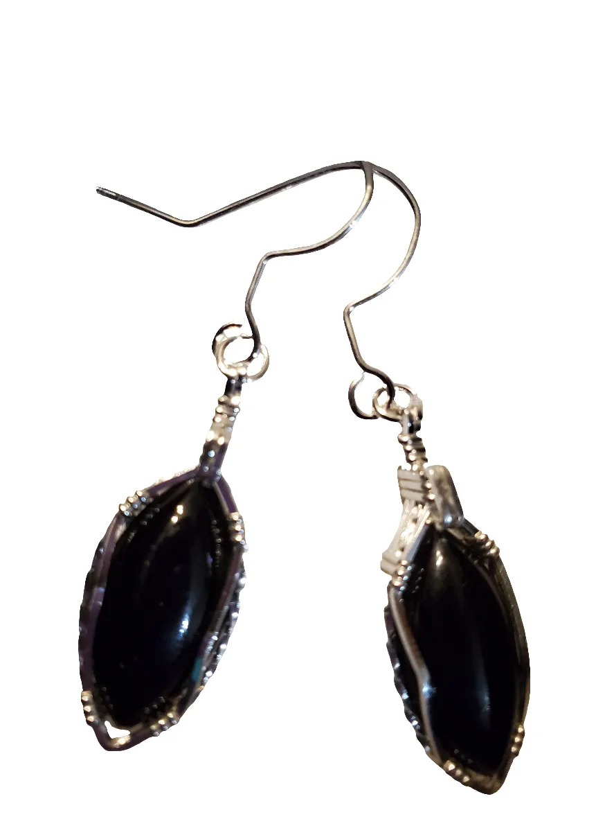 Custom Black Onyx Sterling Silver Wire Wrapped Earrings