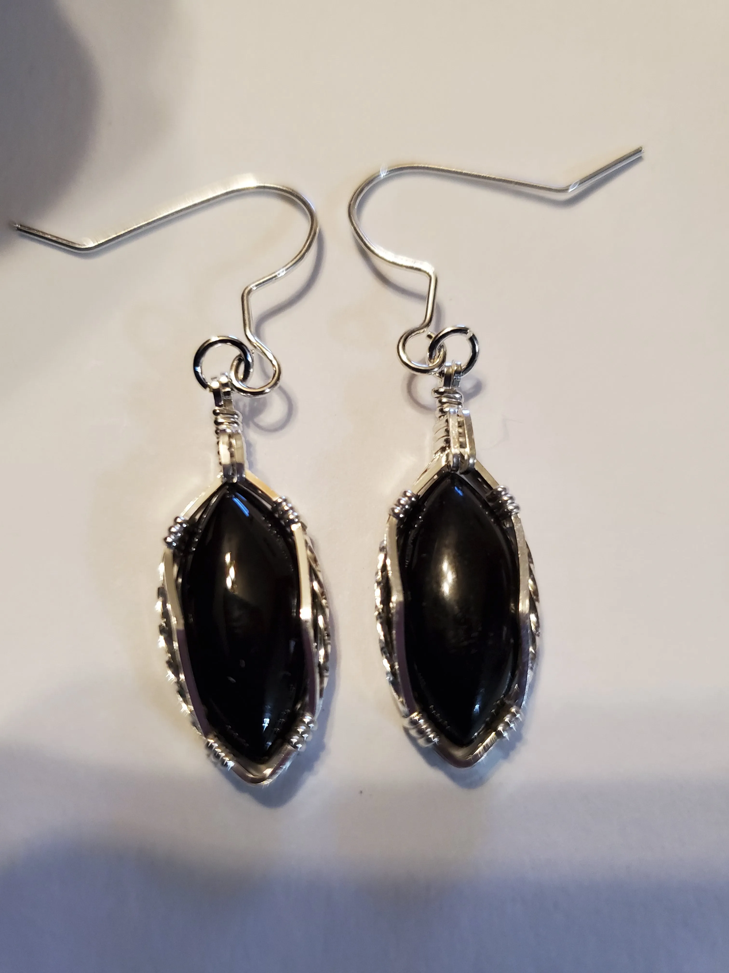 Custom Black Onyx Sterling Silver Wire Wrapped Earrings