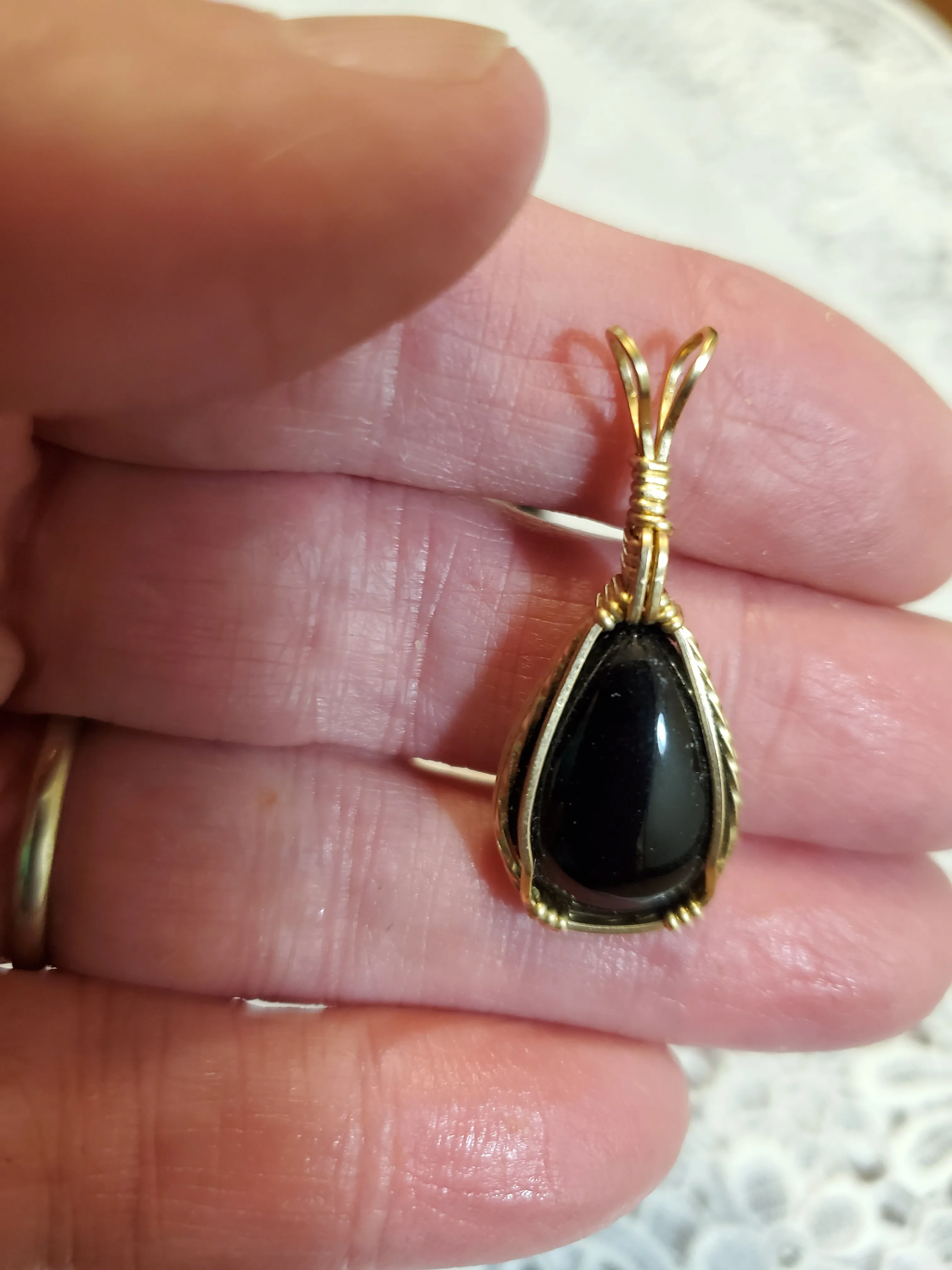 Custom Wire Wrapped Black Onyx 14Kgf Necklace/Pendant
