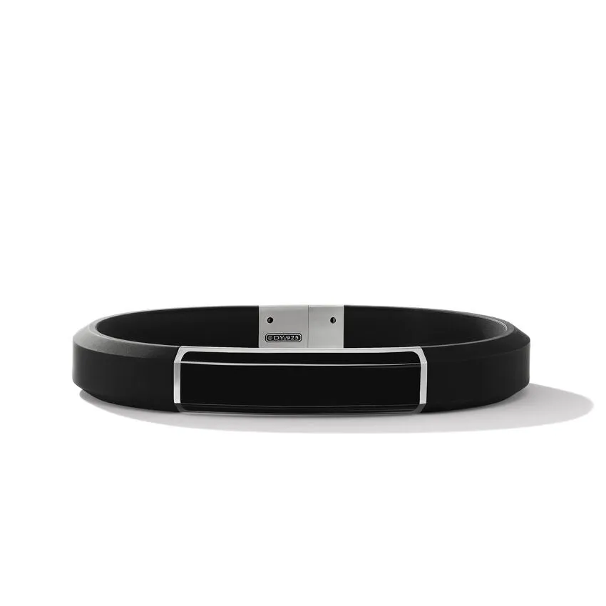 David Yurman Gents Streamline ID Black Rubber Bracelet with Black Onyx, 10MM