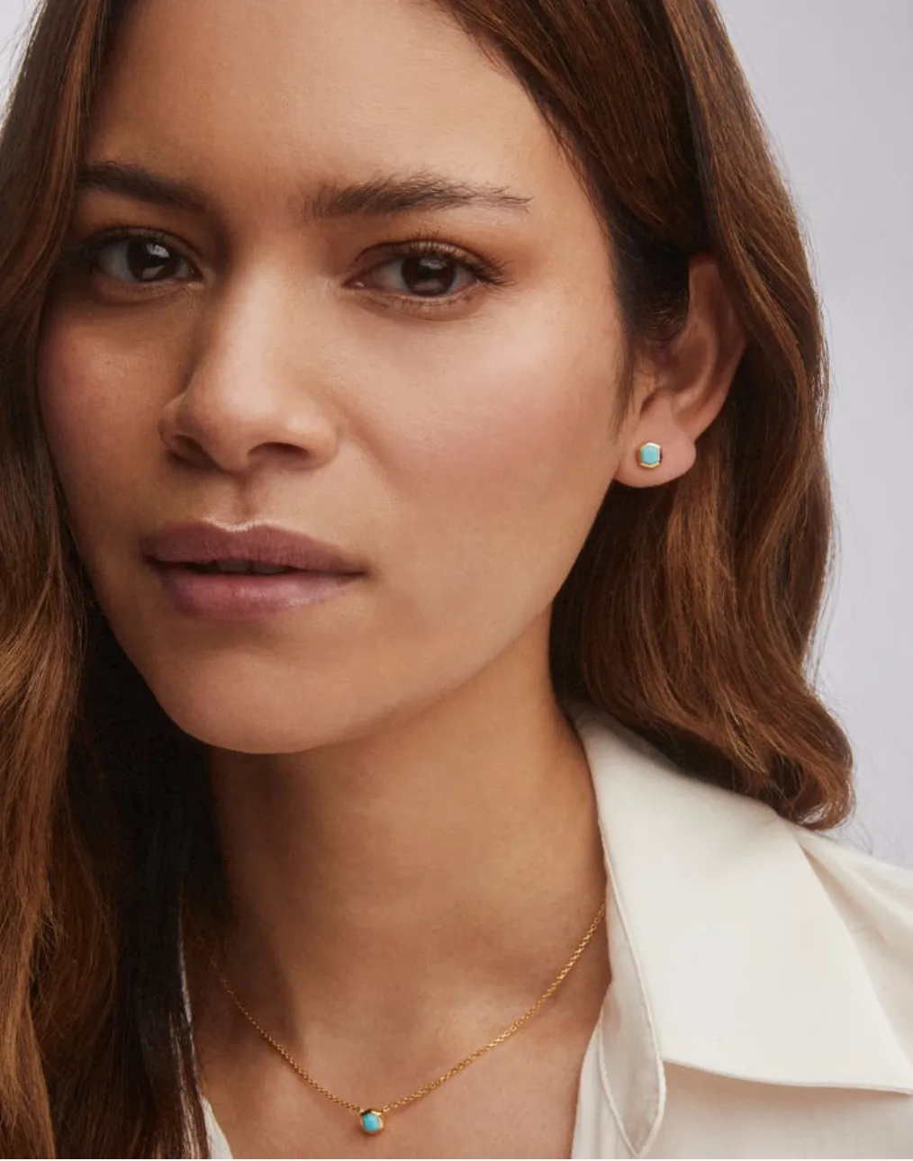 Davie Necklace Sterling Silver Stud Earrings in Turquoise | December