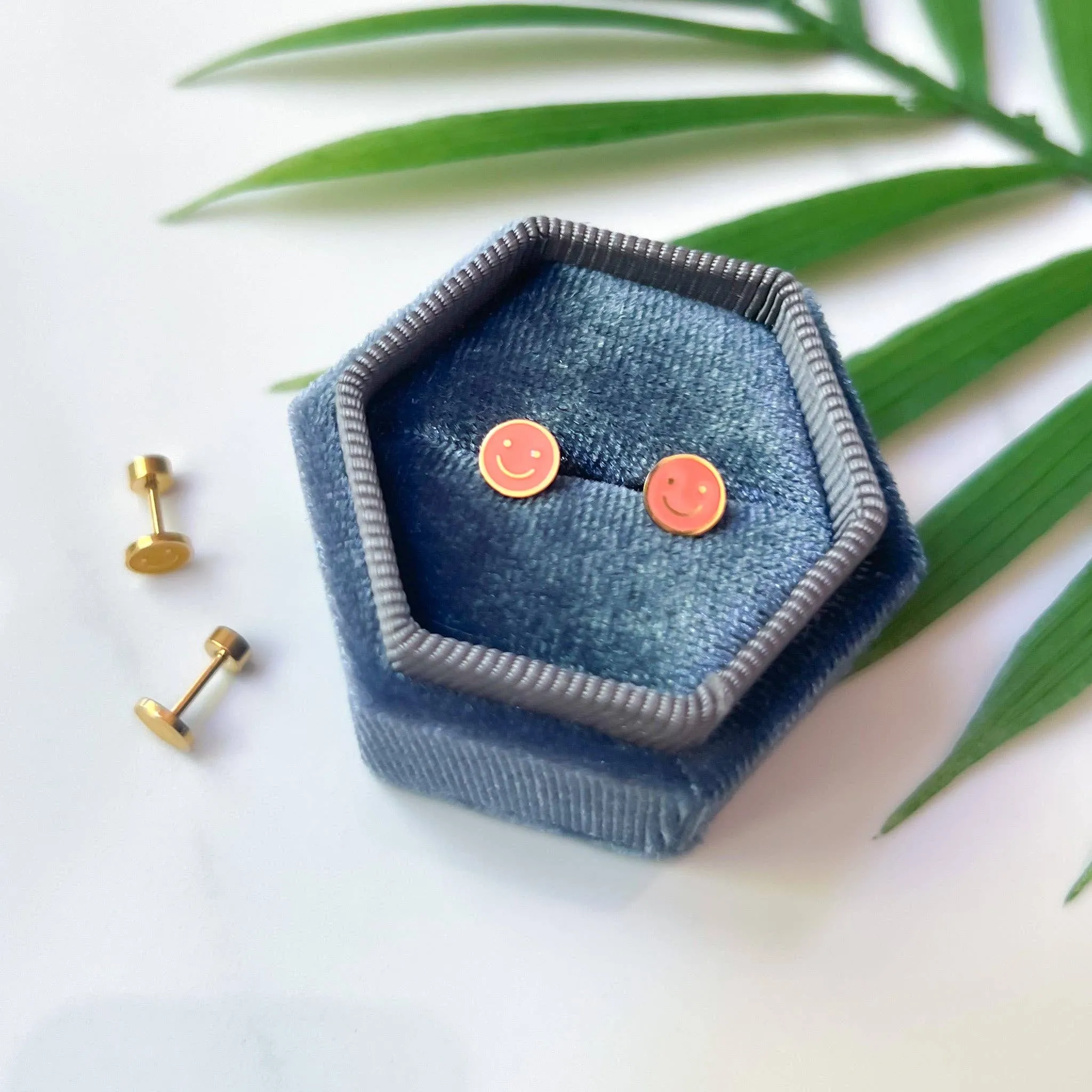 Desert Peach - Coral Smiley Stud Earrings