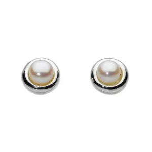 Dew Sterling Silver Pearl with Silver Surround Stud Earrings 38300FP