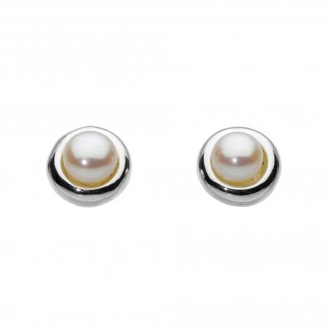 Dew Sterling Silver Pearl with Silver Surround Stud Earrings 38300FP