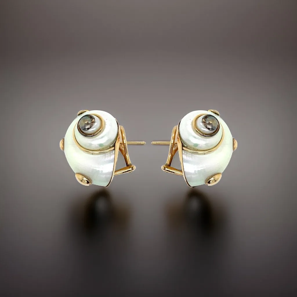 Estate Shell 14kt Yellow Gold Mazza Earrings 13293