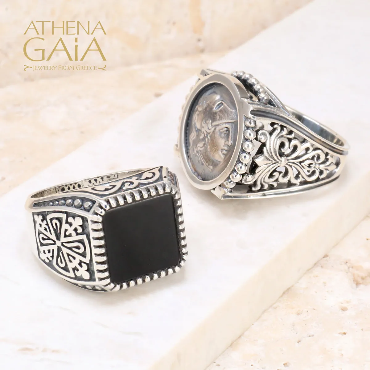 Etched Silver Signet Ring