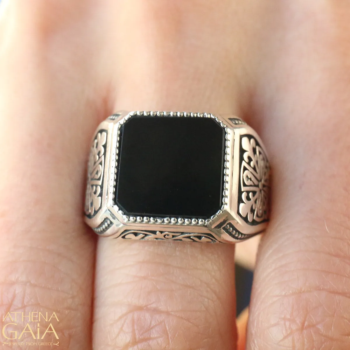 Etched Silver Signet Ring