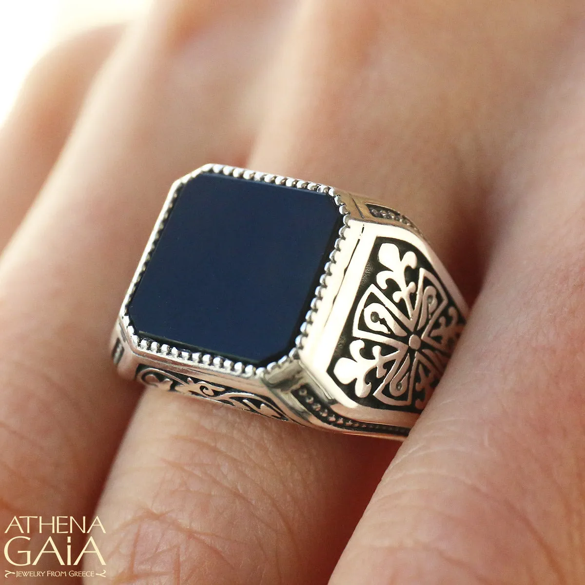 Etched Silver Signet Ring