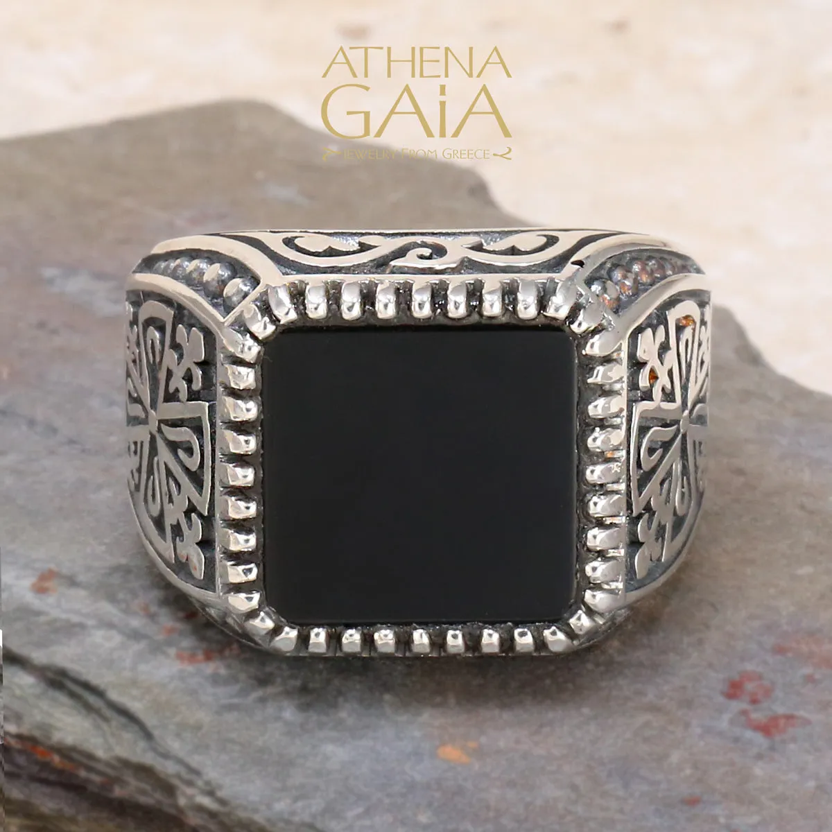Etched Silver Signet Ring