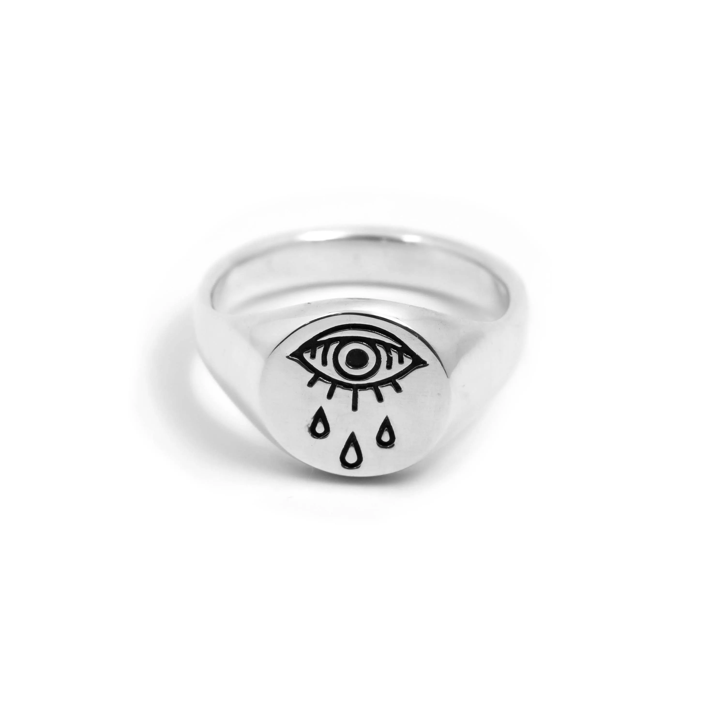 Evil Eye Teardrop Signet Ring in Sterling Silver