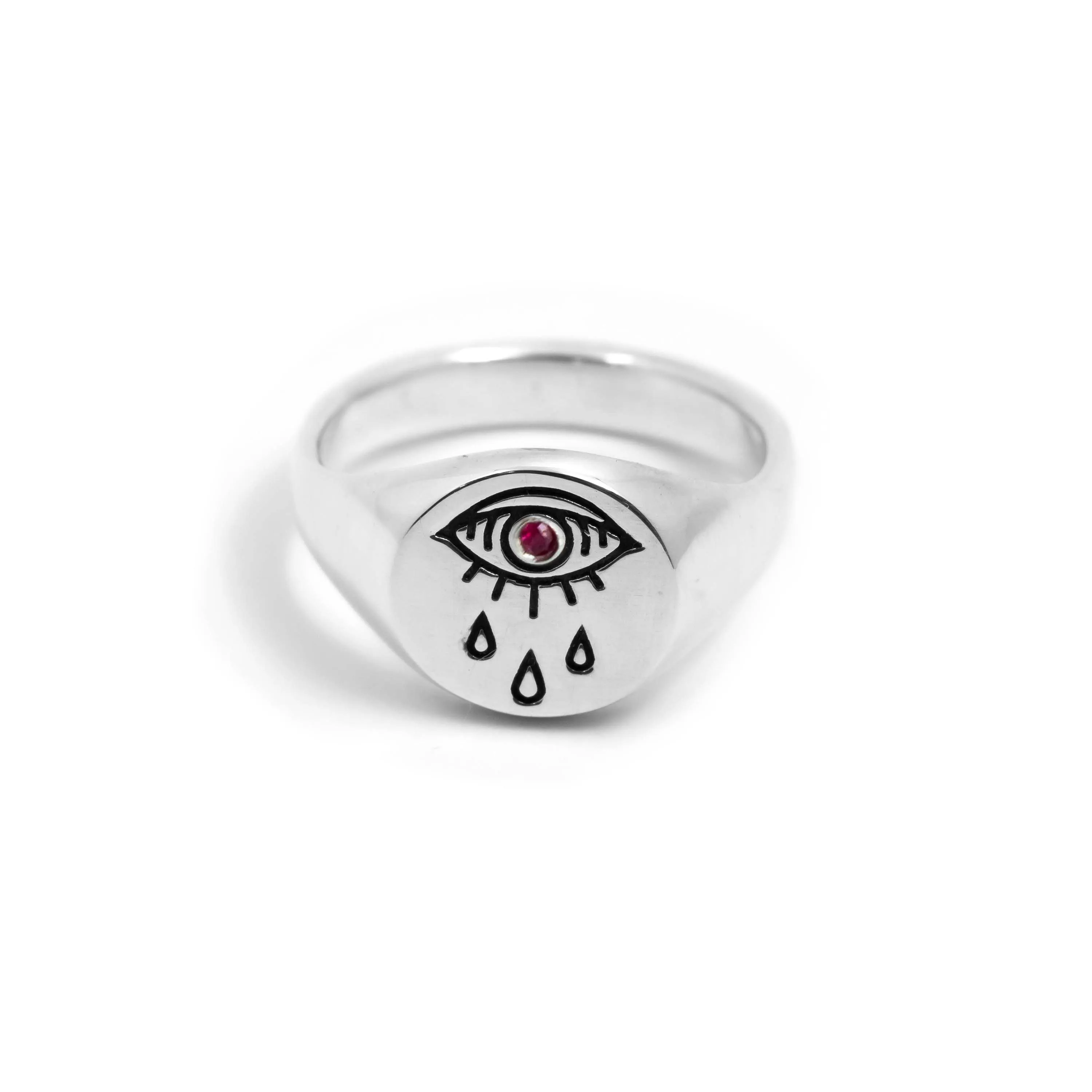 Evil Eye Teardrop Signet Ring in Sterling Silver
