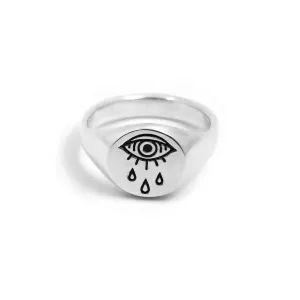 Evil Eye Teardrop Signet Ring in Sterling Silver