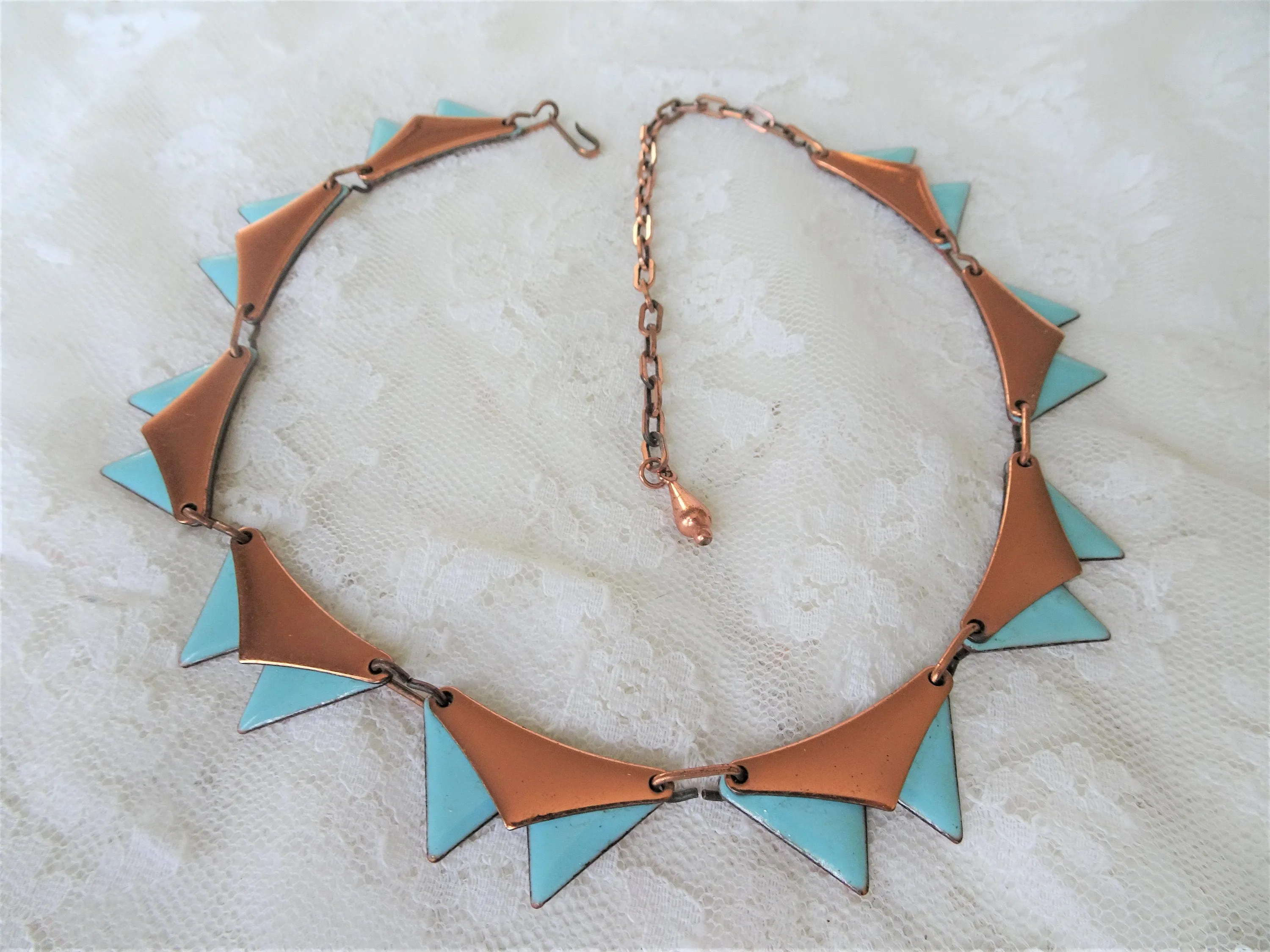 EYE CATCHING Matisse Necklace, Turquoise Enamel and Copper Necklace, Atomic Design, Collectible Mid Century Vintage Jewelry