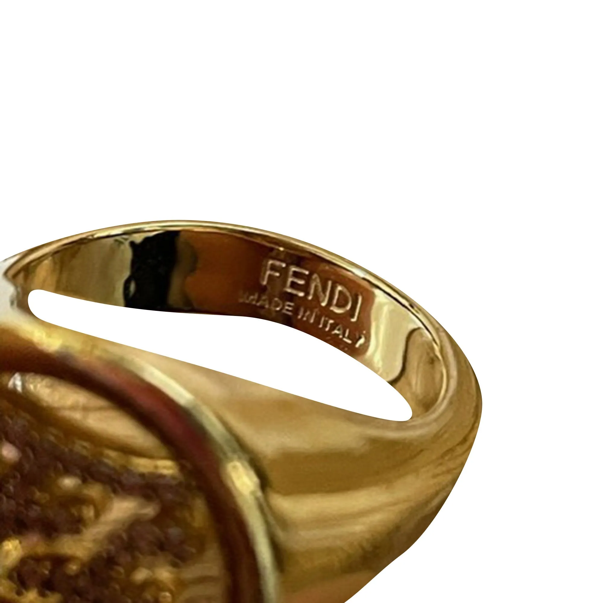 FENDI FF Embellished Signet Ring in Gold Metal